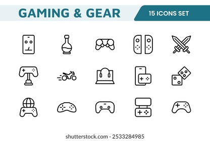 Gaming Icon Set. Vibrant and dynamic icons for game design, streaming, and e-sports branding, perfect for creating immersive interfaces and enhancing your gaming projects.