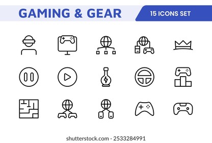 Gaming Icon Set. Vibrant and dynamic icons for game design, streaming, and e-sports branding, perfect for creating immersive interfaces and enhancing your gaming projects.