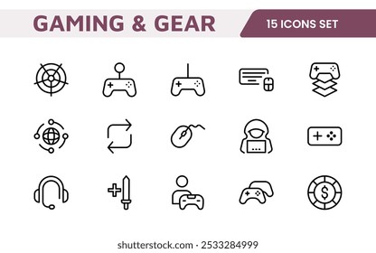 Gaming Icon Set. Vibrant and dynamic icons for game design, streaming, and e-sports branding, perfect for creating immersive interfaces and enhancing your gaming projects.