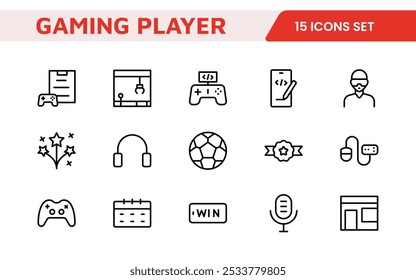 Conjunto de ícones de jogos. Ícones vibrantes e dinâmicos para design de jogos, streaming e marcas de esportes eletrônicos, perfeitos para criar interfaces imersivas e aprimorar seus projetos de jogos.