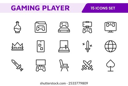 Conjunto de ícones de jogos. Ícones vibrantes e dinâmicos para design de jogos, streaming e marcas de esportes eletrônicos, perfeitos para criar interfaces imersivas e aprimorar seus projetos de jogos.