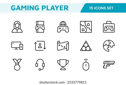 Gaming Icon Set. Vibrant and dynamic icons for game design, streaming, and e-sports branding, perfect for creating immersive interfaces and enhancing your gaming projects.