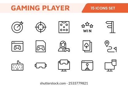 Conjunto de ícones de jogos. Ícones vibrantes e dinâmicos para design de jogos, streaming e marcas de esportes eletrônicos, perfeitos para criar interfaces imersivas e aprimorar seus projetos de jogos.