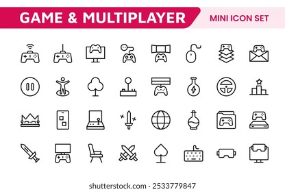 Gaming Icon Set. Vibrant and dynamic icons for game design, streaming, and e-sports branding, perfect for creating immersive interfaces and enhancing your gaming projects.