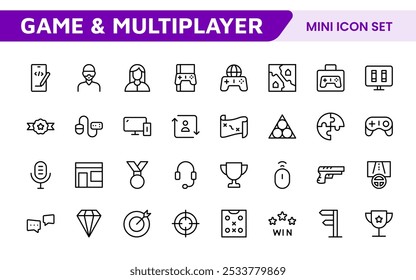 Gaming Icon Set. Vibrant and dynamic icons for game design, streaming, and e-sports branding, perfect for creating immersive interfaces and enhancing your gaming projects.