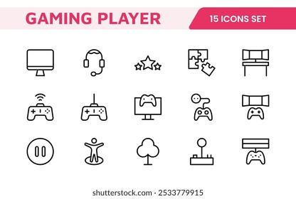 Gaming Icon Set. Vibrant and dynamic icons for game design, streaming, and e-sports branding, perfect for creating immersive interfaces and enhancing your gaming projects.