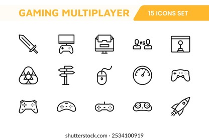 Conjunto de ícones de jogos. Ícones vibrantes e dinâmicos para design de jogos, streaming e marcas de esportes eletrônicos, perfeitos para criar interfaces imersivas e aprimorar seus projetos de jogos.