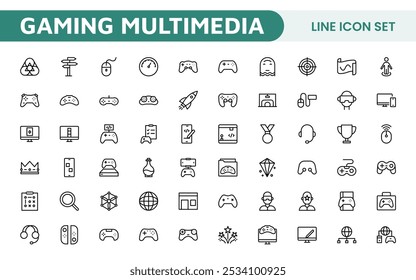 Conjunto de ícones de jogos. Ícones vibrantes e dinâmicos para design de jogos, streaming e marcas de esportes eletrônicos, perfeitos para criar interfaces imersivas e aprimorar seus projetos de jogos.