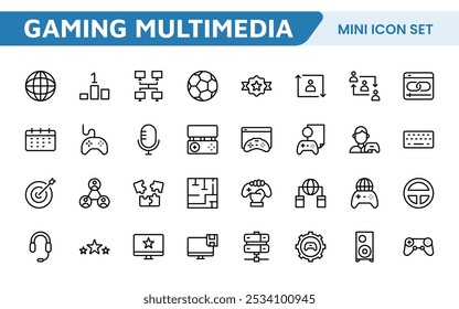 Conjunto de ícones de jogos. Ícones vibrantes e dinâmicos para design de jogos, streaming e marcas de esportes eletrônicos, perfeitos para criar interfaces imersivas e aprimorar seus projetos de jogos.