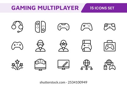 Conjunto de ícones de jogos. Ícones vibrantes e dinâmicos para design de jogos, streaming e marcas de esportes eletrônicos, perfeitos para criar interfaces imersivas e aprimorar seus projetos de jogos.