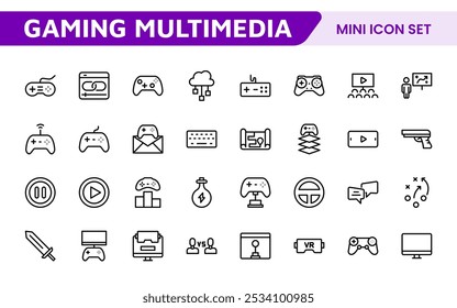 Gaming Icon Set. Vibrant and dynamic icons for game design, streaming, and e-sports branding, perfect for creating immersive interfaces and enhancing your gaming projects.