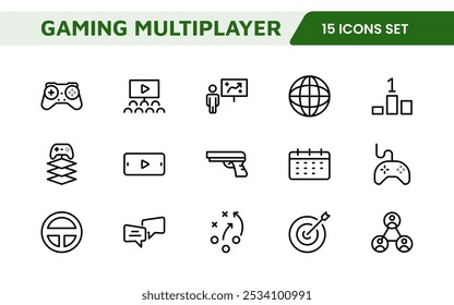 Conjunto de ícones de jogos. Ícones vibrantes e dinâmicos para design de jogos, streaming e marcas de esportes eletrônicos, perfeitos para criar interfaces imersivas e aprimorar seus projetos de jogos.