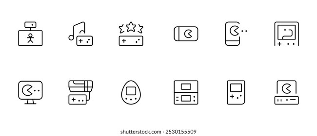 Video Icono de juego, juegos, gadget, esport, icono de controlador. iconos lineales. Trazo Editable. Línea, sólido, línea plana, estilo delgado y conveniente para la página del Web, App móvil, UI, diseño de UX.