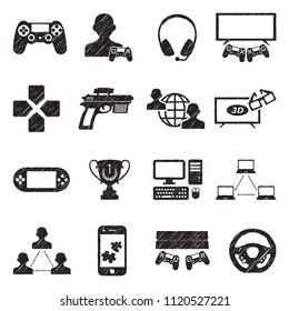 Gaming Icons. Black Scribble Design. Vector Illustration.