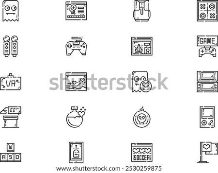 Gaming icons collection is a vector illustration with editable stroke.