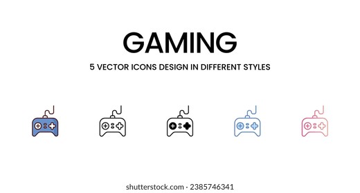Gaming Icons Design in Five style with Editable Stroke. Line, Solid, Flat Line, Duo Tone Color, and Color Gradient Line. Suitable for Web Page, Mobile App, UI, UX and GUI design