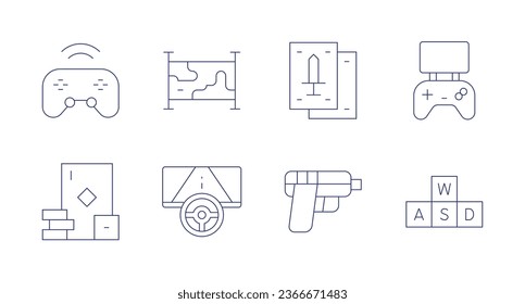 Gaming icons. Editable stroke. Containing controller, gambling, map, playing cards, race, shooting, video game, wasd.