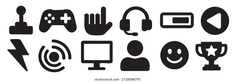Gaming Icons Featuring Controller Headphones and Computer Monitor Keywords: gaming, video game