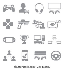 Gaming Icons. Gray Flat Design. Vector Illustration. 