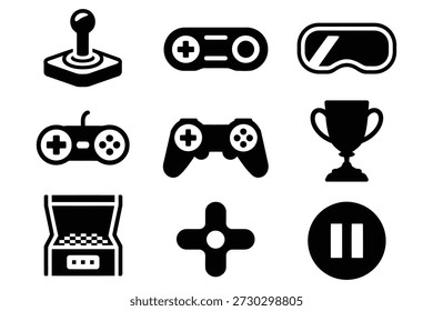Iconos de juego joystick controladores trofeo de realidad virtual arcade pausa