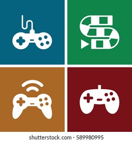 gaming icons set. Set of 4 gaming filled icons such as joystick