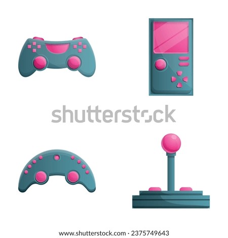 Gaming icons set cartoon vector. Game console and accessory. Modern technology