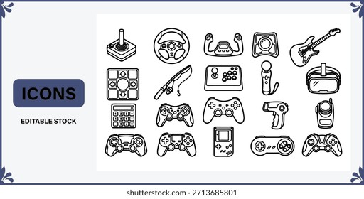 Gaming-Symbole, einschließlich Steuerungen, Lenkräder und Zubehör