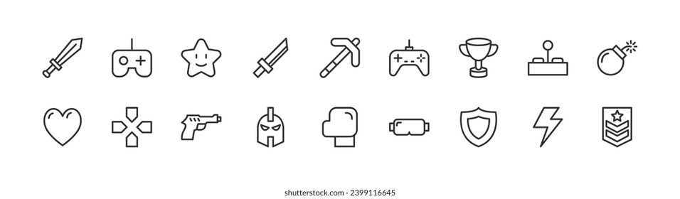 gaming icons set for web and UIUX design. Vector objects isolated on a white background