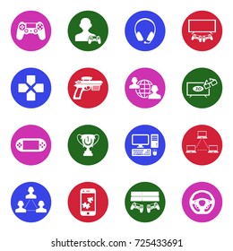 Gaming Icons. White Flat Design In Circle. Vector Illustration. 