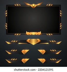 Gaming Interface Golden Live Stream Overlay Webcam Border Frame With Streaming Alert Banner Set For Live Video Broadcasting