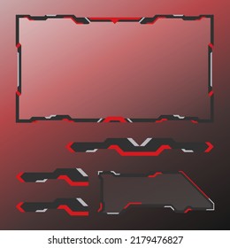 Gaming Interface Live Stream Overlay Ui Panel, Red Theme Webcam Overlay Video Border Frame For Live Broadcasting