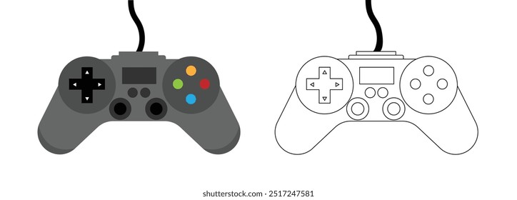 Gaming Joystick Flat Style and Line Art. Computer game technology element vector