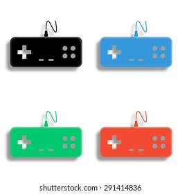 gaming joystick icon with shadow - colored vector set