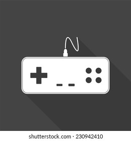 gaming joystick icon - vector illustration with long shadow isolated on gray 