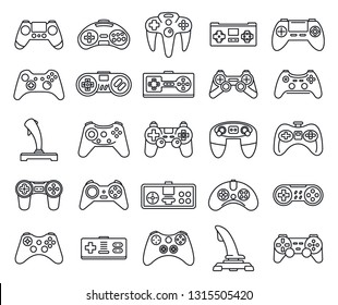 Gaming joystick icons set. Outline set of gaming joystick vector icons for web design isolated on white background