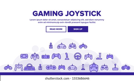 Gaming Joystick Landing Web Page Header Banner Template Vector. Gaming Joystick, Computer Games Accessories. Joypads for Playing Video Games, Entertainment Industry Illustration