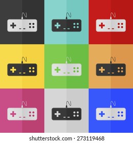 Gaming joystick vector icon - colored set. Flat design