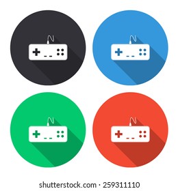 gaming joystick vector icon - colored(gray, blue, green, red) round buttons with long shadow