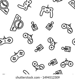 Gaming Joystick Vector. Seamless Pattern. Contour Illustration.