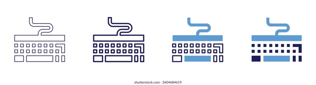 Gaming keyboard icon in 4 different styles. Thin Line, Line, Bold Line, Duotone. Duotone style. Editable stroke.