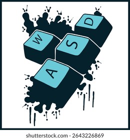 Gaming Keyboard Keys W, A, S, D with Ink Splashes