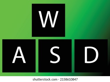 Gaming keyboard, Gaming keys A and W and S and D, lime and black color gradient, Gaming keyboard vector illustration, suitable for social media and gaming club and gamers and sticker and print, WASD