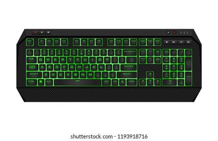 Gaming keyboard with LED backlit. Realistic computer keyboard.