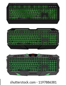 Gaming keyboard with LED backlit. Realistic computer keyboards set.