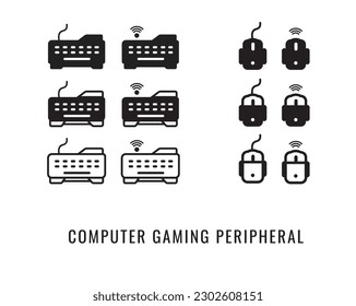 Colección de iconos vectores Bluetooth inalámbrico y con cable para teclado y ratón para juegos para el diseño de la interfaz de usuario UX