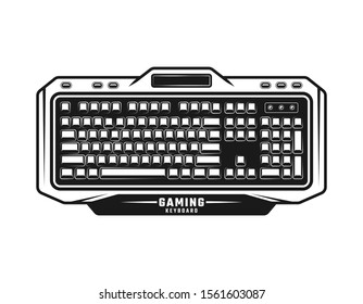 Gaming keyboard for PC vector monochrome object or design element isolated on white background