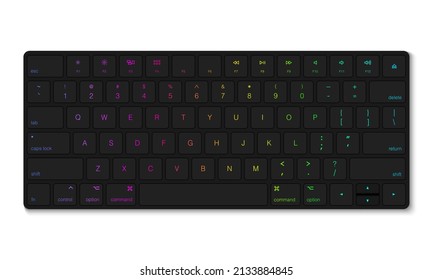 Gaming keyboard with RGB light effect isolated on white background, vector illustration