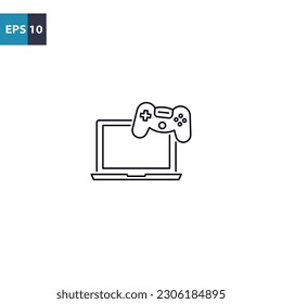 Gaming laptop with controller outline icon Vector illustration