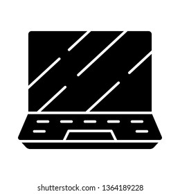 Gaming laptop glyph icon. Esports digital device. Game hardware. Gamer digital equipment. Silhouette symbol. Negative space. Vector isolated illustration