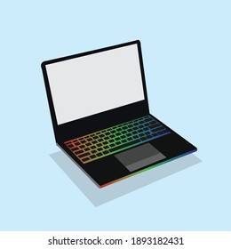 Gaming Laptop With Keyboard RGB Lights Flat Illustration And Creative